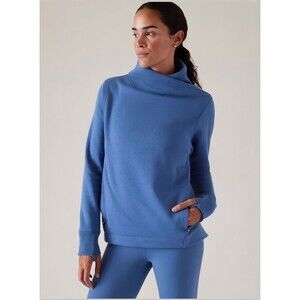 Athleta Women's Cozy Karma Twist Neck Sweatshirt with Zippered Pockets Blue XS
